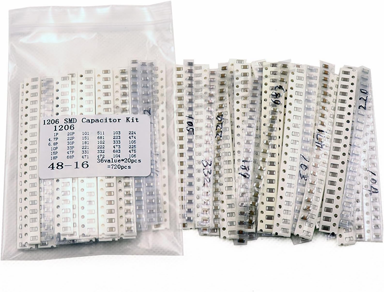 1206 SMD Capacitor Assorted Kit, 720pcs 36values x 20pcs 1pF-10uF SMD Micro Capacitor Samples Kit, Ceramic Chip Capacitors Electronic Components