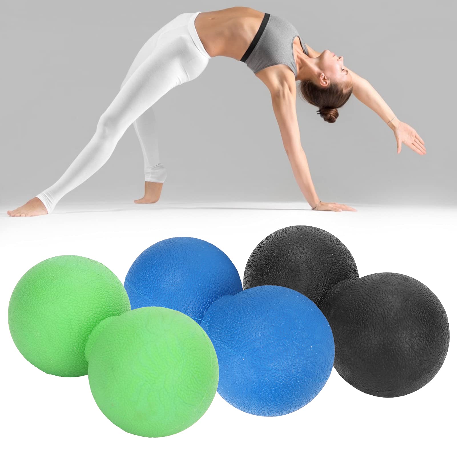 Lot de 3 Balles de Massage de Yoga TPR pour la Relaxation Musculaire et le Soulagement de la Douleur, Outil de Fitness Portable pour les Employés de Bureau et les Athlètes (noir + vert +