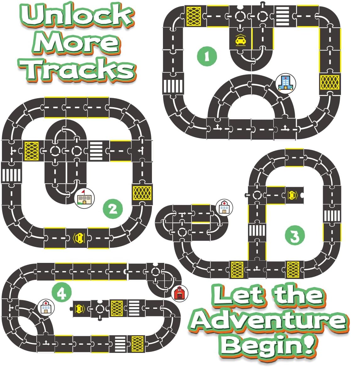Jovi-mindly ＆Notchies 39 Pieces Cardboard Road Puzzle Car Track Flexible Race Track for Kids Car Truck/Kids Travel Toys/Stem Toys Activities for Ages 3+ Boy and Girl
