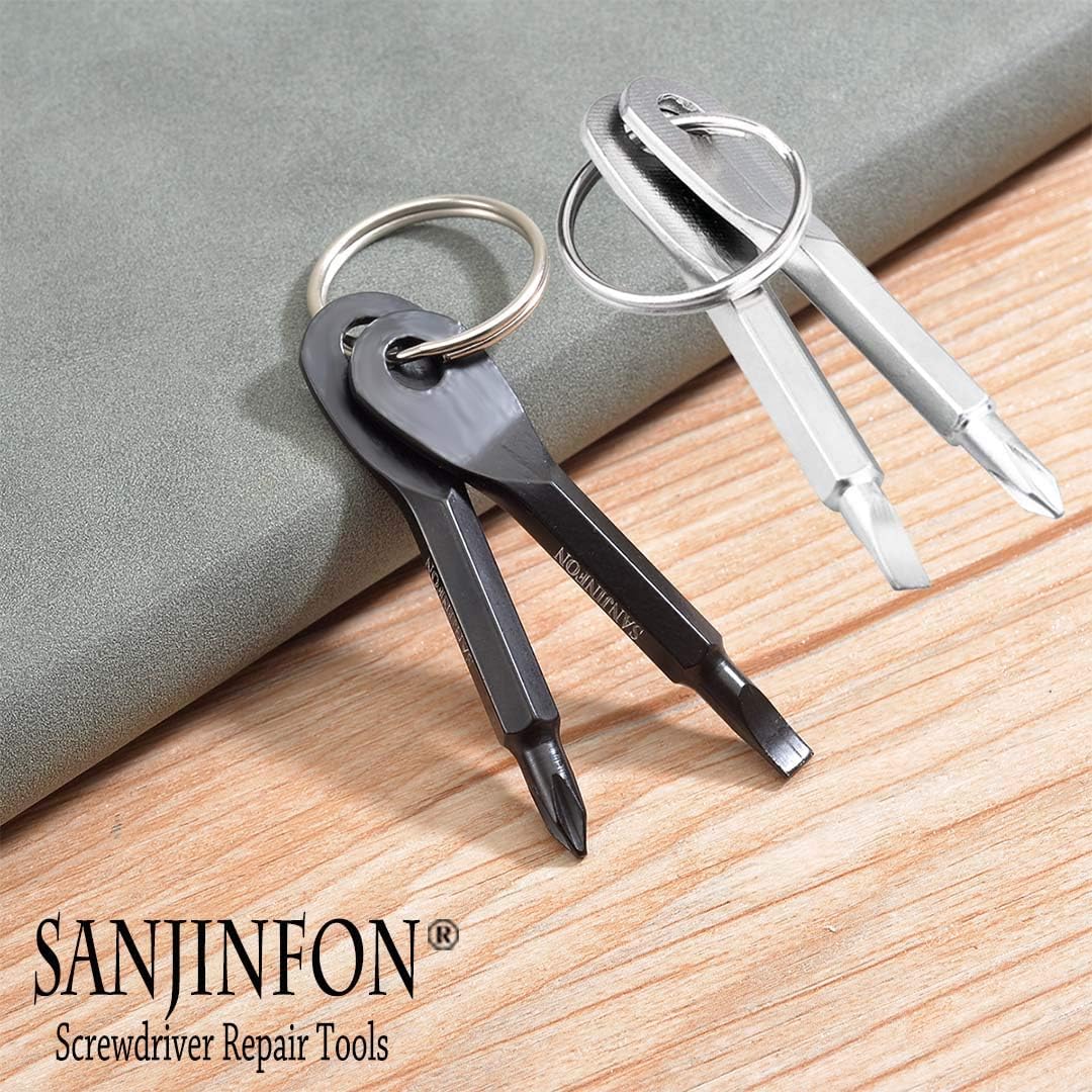 Pocket Screwdriver Set: Flat Head & Small Phillips Head, 2pcs Black & 2pcs Silver, EDC Keychain Tool, Best Men's Gift 2023