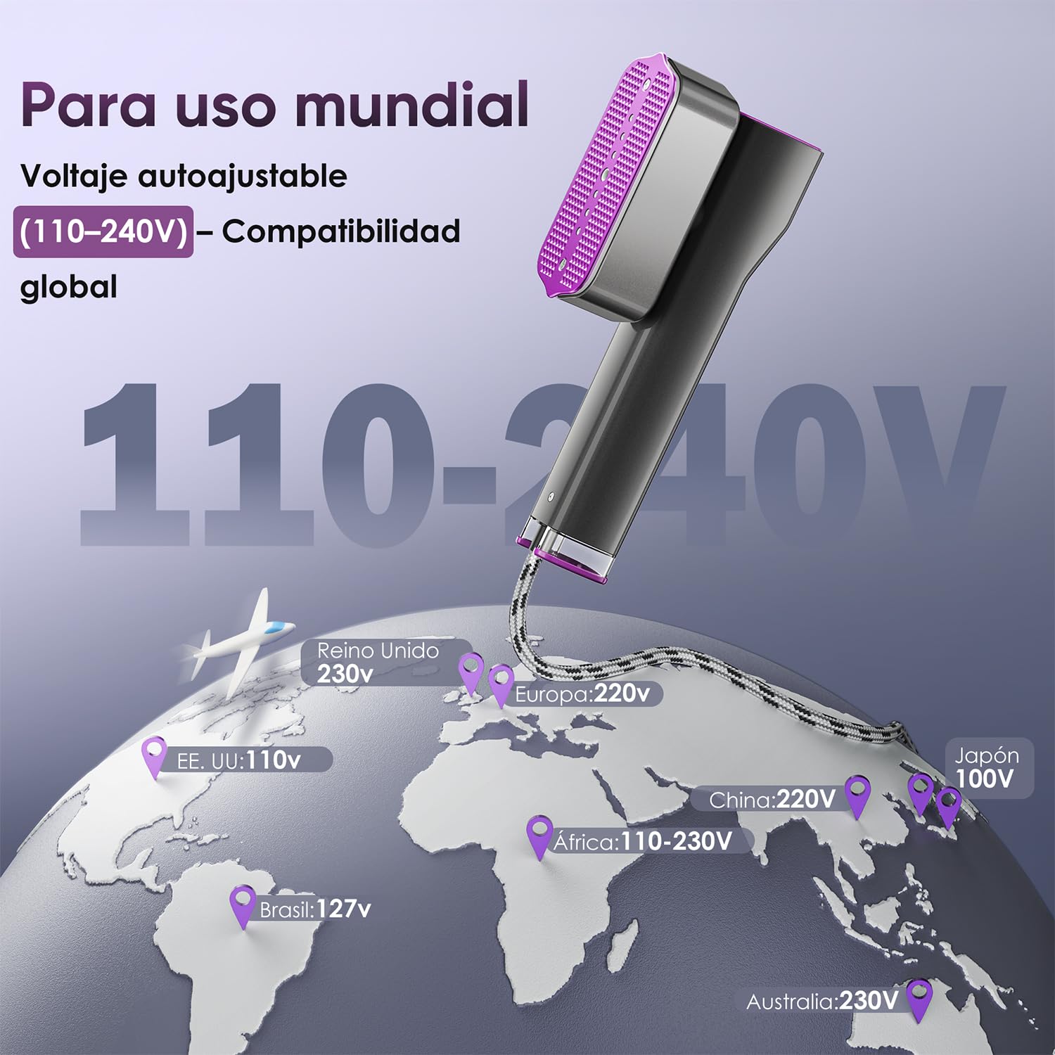 VIWAVE Plancha Vertical Vapor 1200 W, Voltaje Dual 100-240 V, Calentamiento Rápido 15 s, Plancha Ropa 2 en 1, 4 Modos, Pantalla LED, Ferro Vapor Vertical Portátil para Viajes de Negocios y Hogar