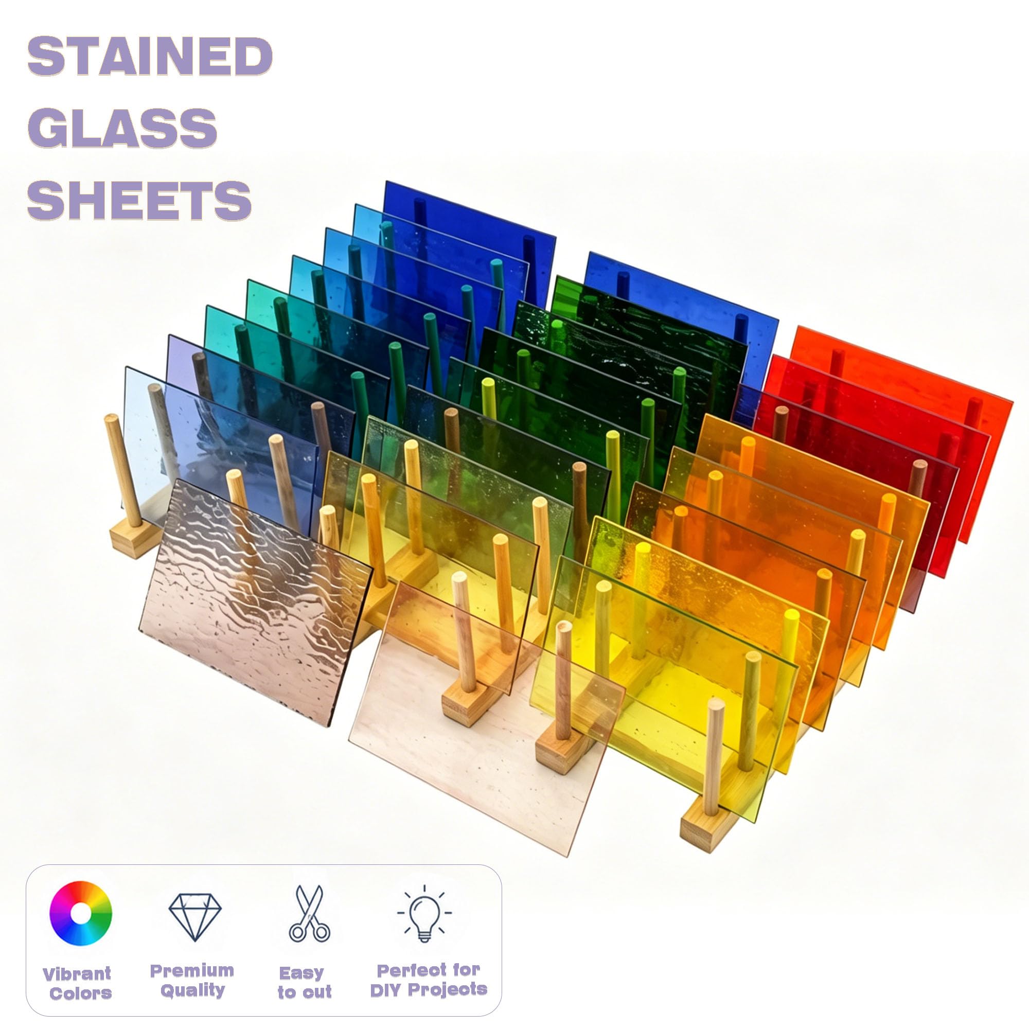 Paquete variado de 26 hojas de vidrieras – Hojas de vidrio transparente de 15,2 x 10,2 cm para mosaico, atrapasueños, manualidades y decoración del hogar – Kit de inicio de vidrio de arte