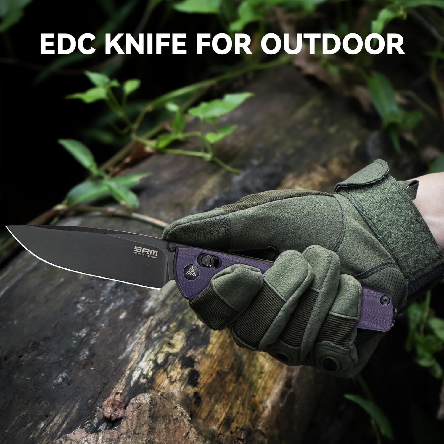 SRM EDC Folding Pocket Knife With Reversible Pocketclip, Blade 3.54'' D2 Steel, G10 Handle Tactical Fold Knives for Men Women, Sharp Camping Hiking Hunting Survival (Purple)