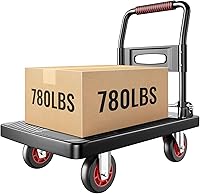 Vista 9 de Carrito de empuje plegable mejorado, plataforma móvil de 560 libras de capacidad, resistente ahorro de espacio, ruedas silenciosas TPR de 360 grados