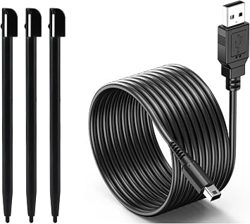 3 Pack Black Touch Screen Stylus Pens & USB Charge Charging Cable Bundle For The Nintendo DSi Console