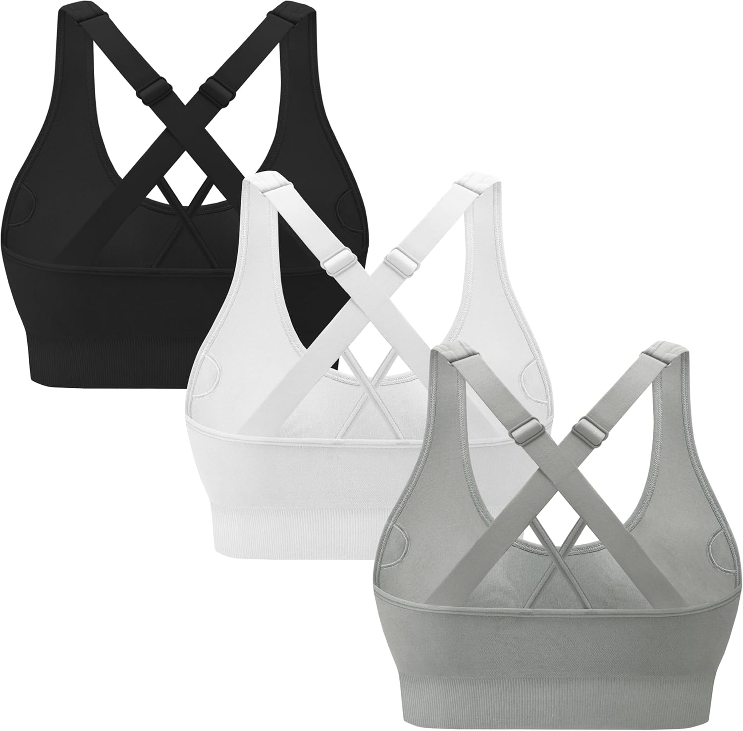 3-Pack Criss-Cross Strappy Sports Bras for Women - Padded High Impact Seamless Yoga Exercise Athletic Bra