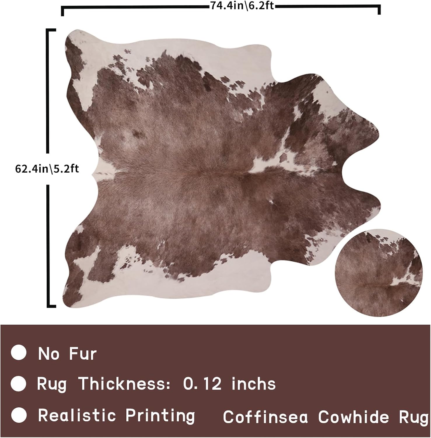 Faux Cowhide Rug 5.2x6.2 ft Large Cow Hide Rug for Living Room Cow Print Rugs for Bedroom Western Room Decor Area Rug for Home Decor Home Office Animal Print Carpet