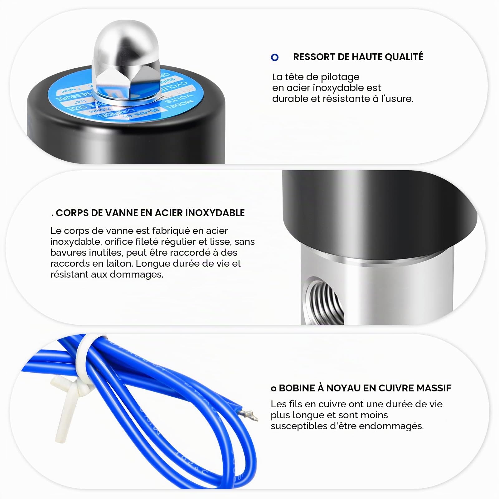 1/4" BSP 12V Électrovanne électrique en acier inoxydable avec connecteur cannelé, adaptée pour l'eau, l'air, le carburant, le gaz fermé