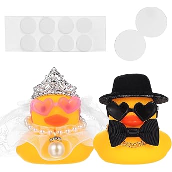 Set of 2 Squeaky Duck Wedding Couple, Funny Wedding Gift for Bride and Groom, Rubber Duck, Bride and Groom with Heart Glasses