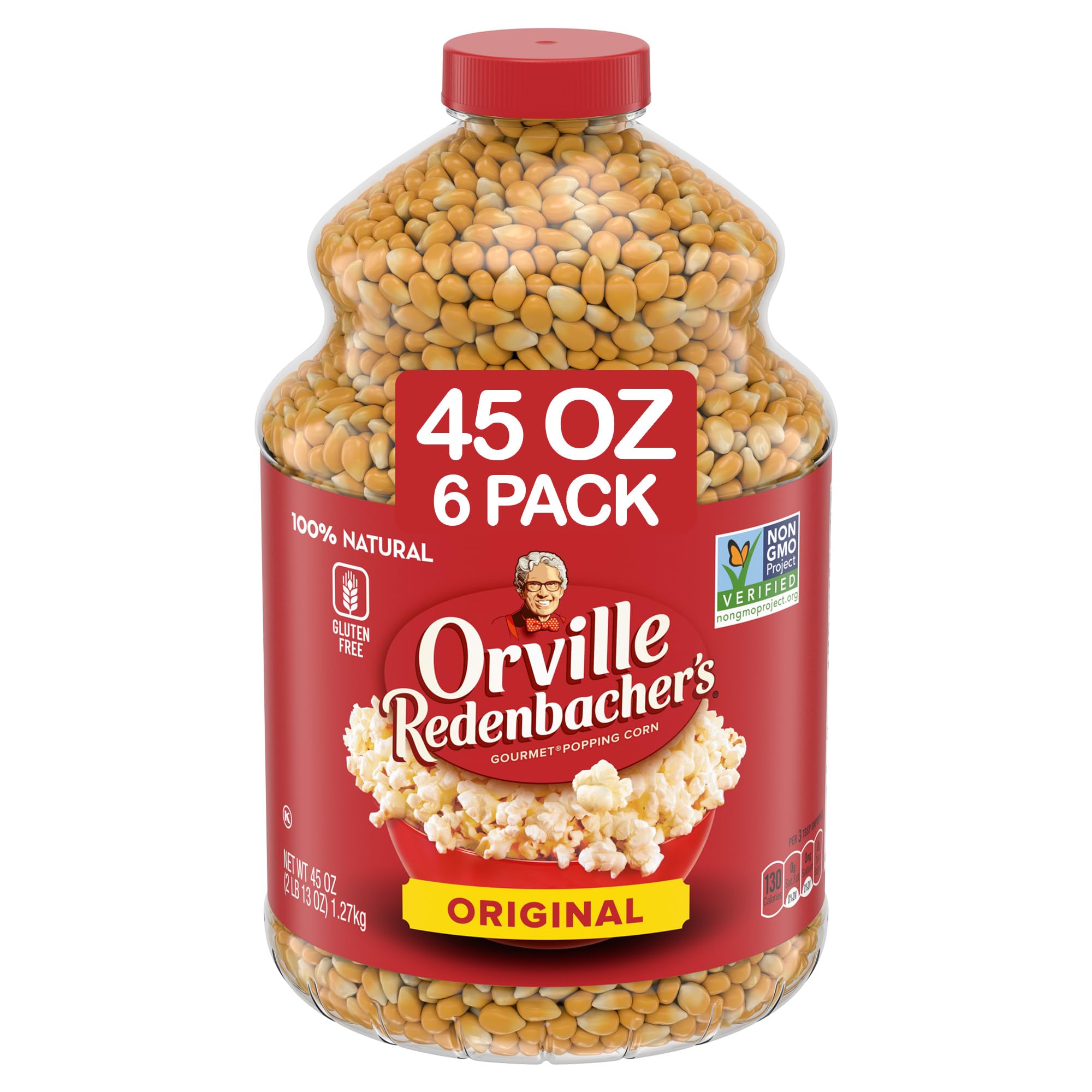 Popcorn Kernels, Original Yellow, 6g Fiber per serving, Movie Night Supplies, 45 oz. (Pack of 6)