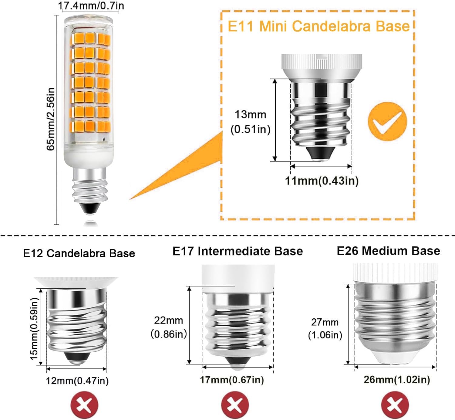 E11 LED Bulb 100W Halogen Bulbs Equivalent, JDE11 Mini Candelabra LED Bulb Dimmable,Warm White 2700K,8W 1000LM JDE11 120V 100W LED for Ceiling Fan Pendant Lighting (2700K 2pack)