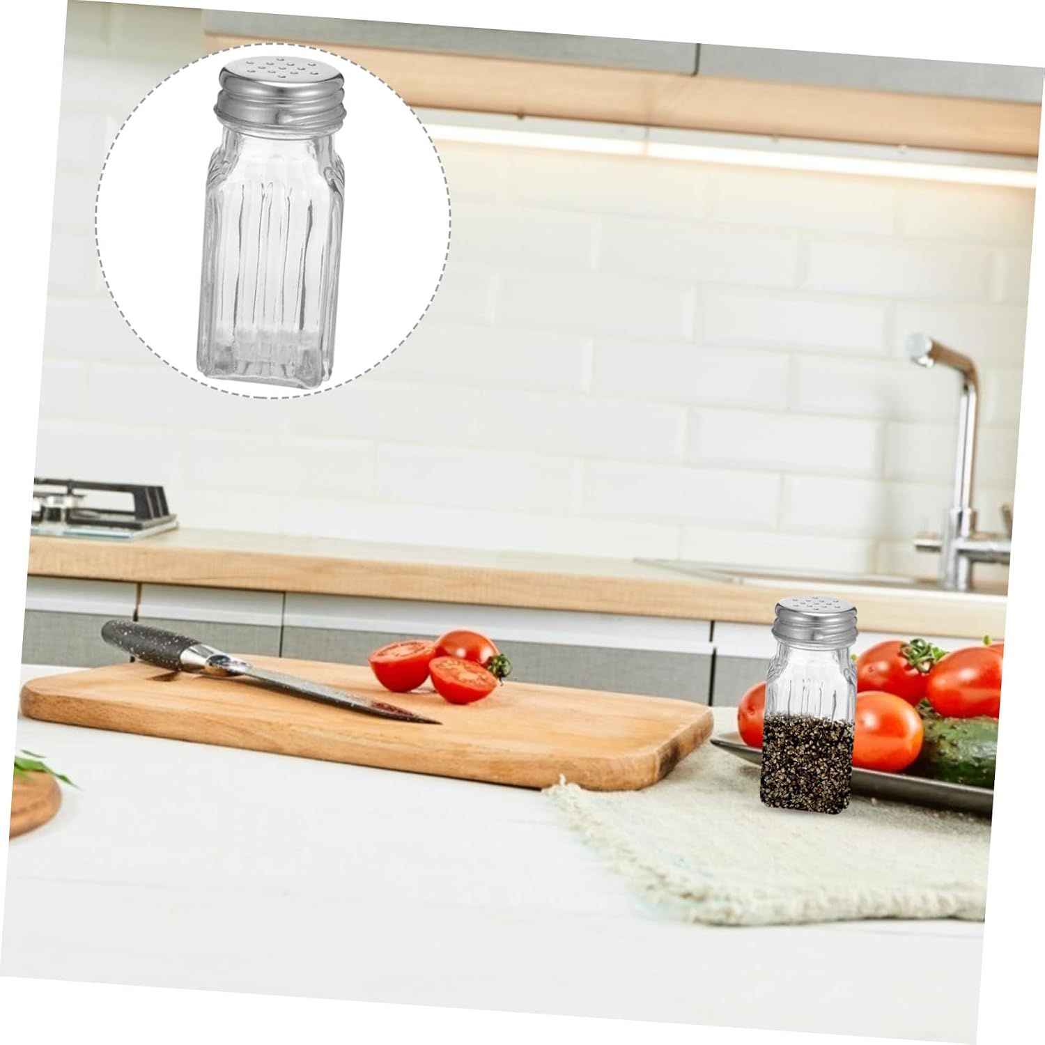 Glass Spice Containers 6 Pack Pepper Salt Sleek Stainless Lid for Every Kitchen