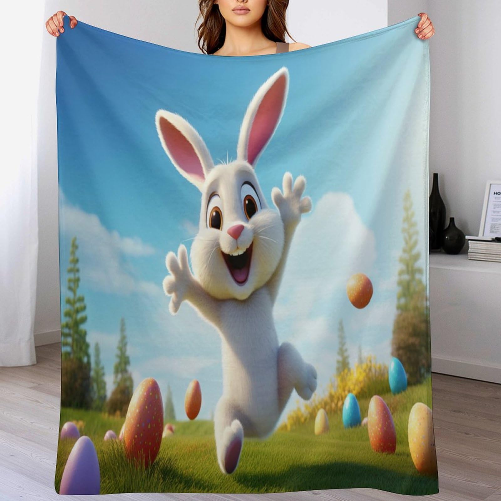 Couverture en peluche lapin douce 140x180cm pour canapé