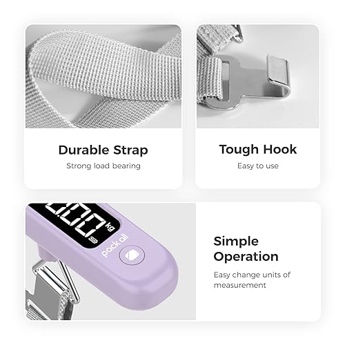Miniatura 6 de pack all Báscula de equipaje de 110 libras, báscula digital de equipaje de mano, báscula de peso para maleta de viaje con pantalla LCD, batería