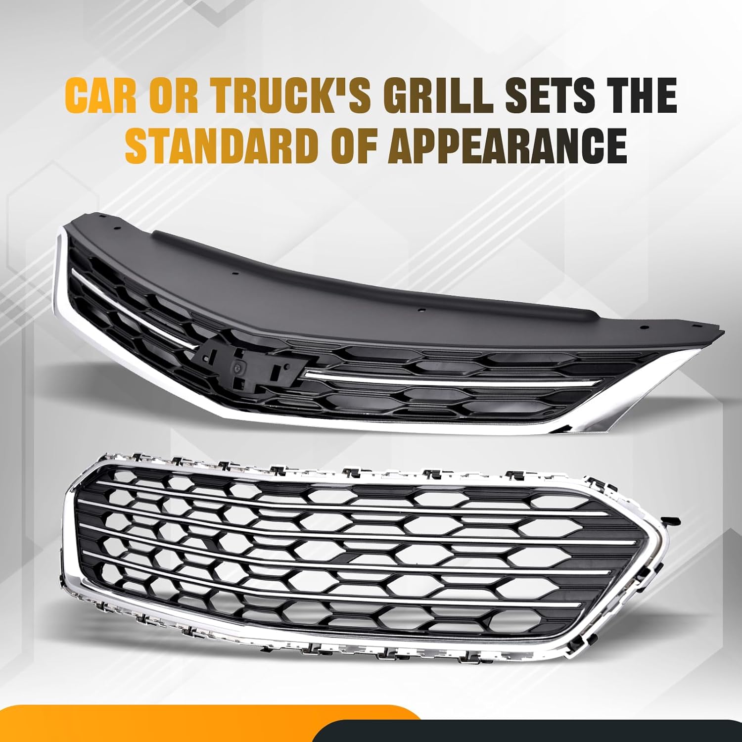 Upper +Lower Grille Assembly Chrome Center Grille Compatible With 2016 2017 2018 CHEVROLET CRUZE 84189617+23504350 - Image 2