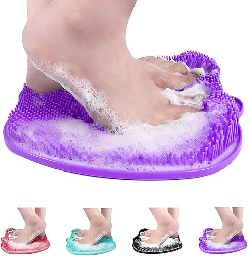 Miniatura 5 de AXLOFO Alfombrilla de ducha para pies, tamaño XL más grande, con ventosas antideslizantes, limpia, exfolia, masajea tus pies sin doblarse,