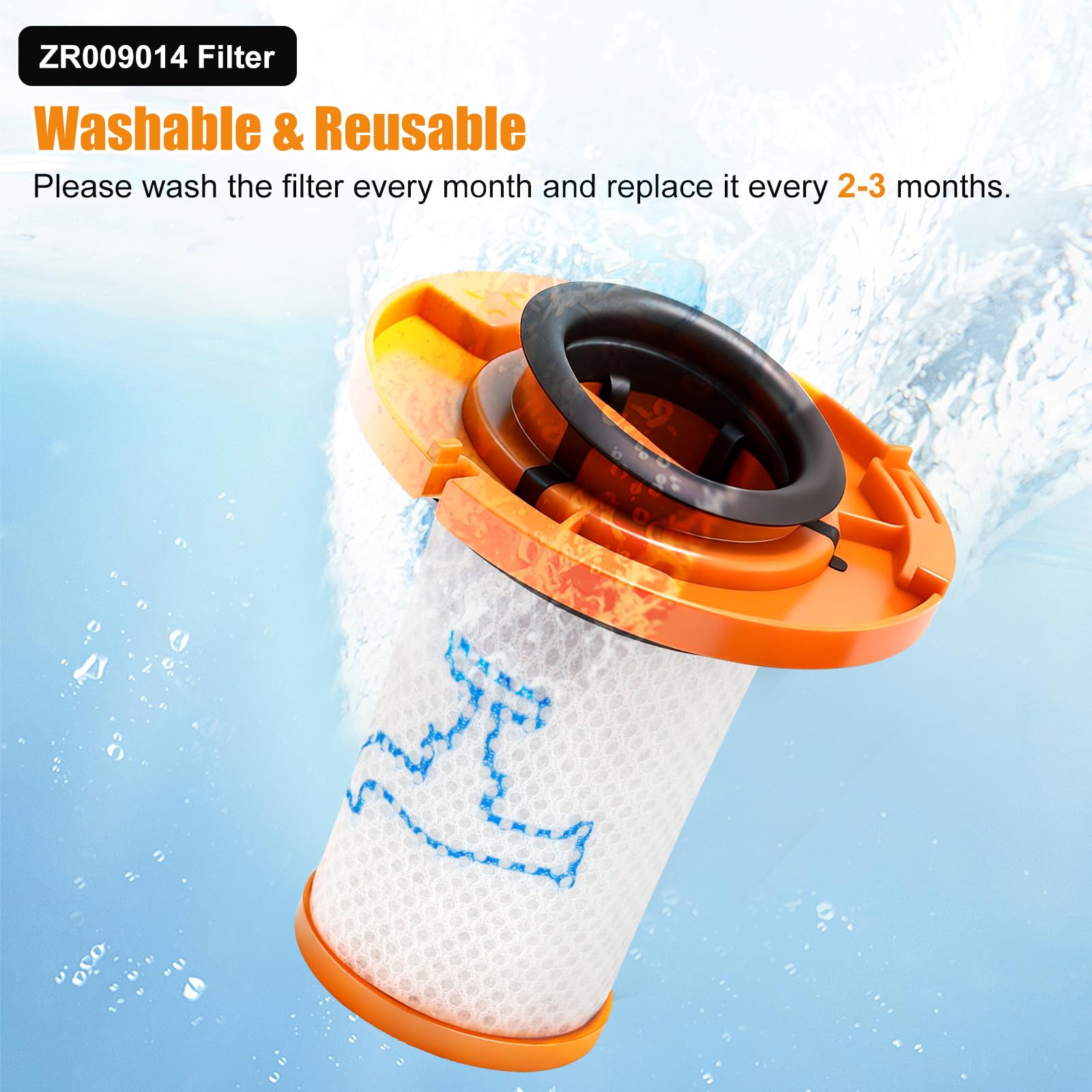 ZR009014-3 Filtri HEPA Lavabili compatibili con Rowenta X-Force Flex 13.60 12.60 14.80 16.60, Kit Filtro di Ricambio per Aspirapolvere con Spazzola di Pulizia