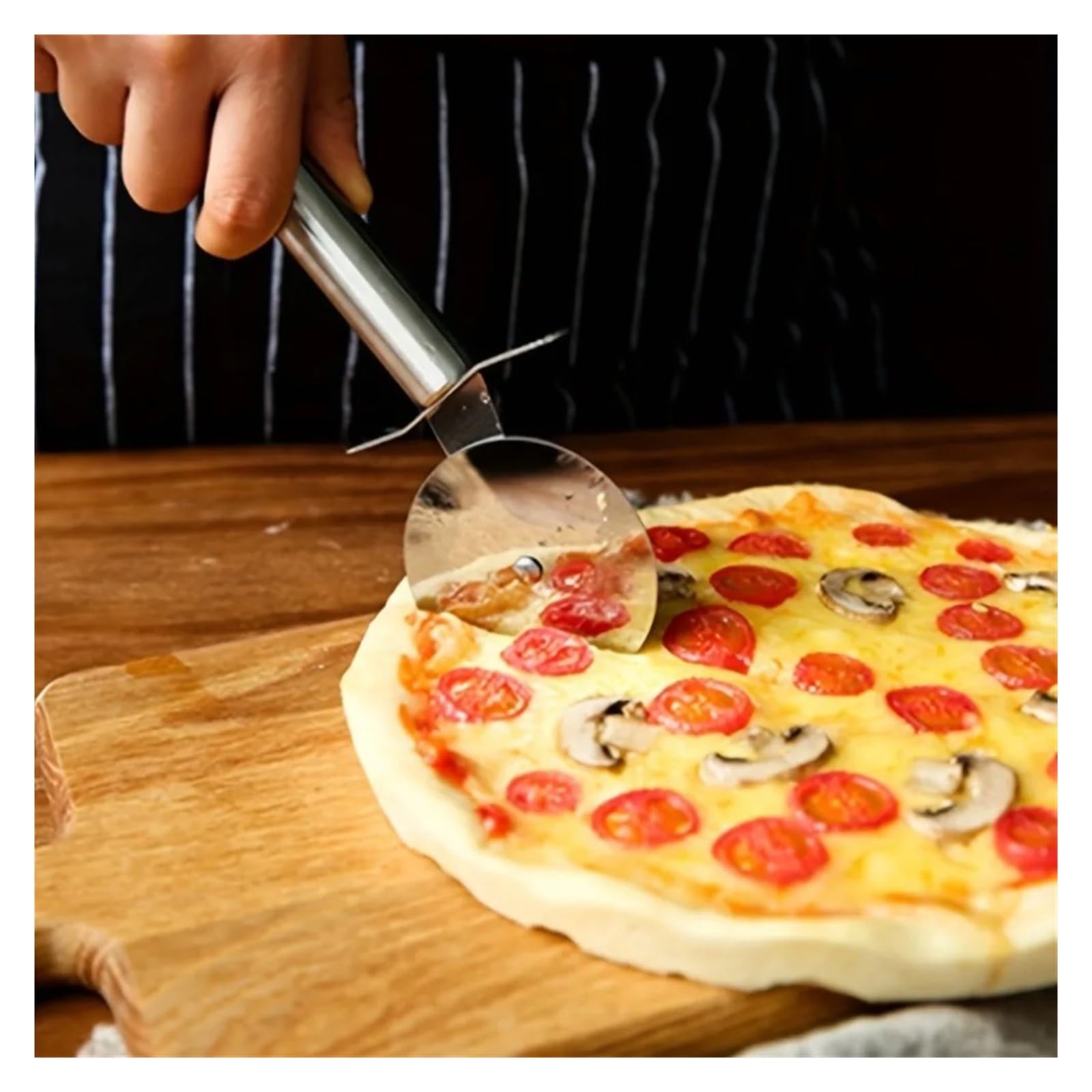 5 pezzi in acciaio inox da cucina for pizza, rotella, strumenti for server, pala for mooncake, waffle, biscotti, affettatrice for pasta