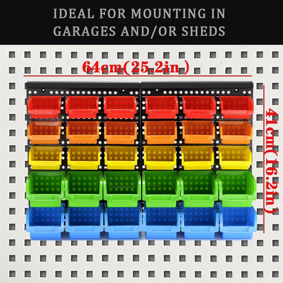 5 Colors Wall Mounted Storage Bins kit, Tool Organizer Bins Parts Rack, 30-Bin Organizer Shop Storage Rack 4 Set