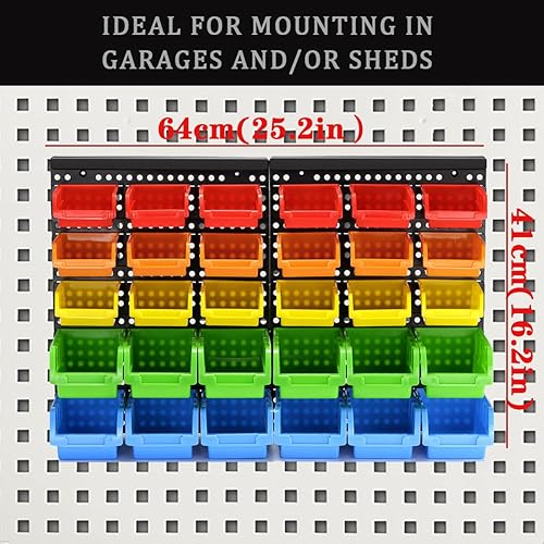 Miniatura 2 de Kit de contenedores de almacenamiento montados en la pared de 30 compartimientos, estante organizador de herramientas, organizador de herramientas