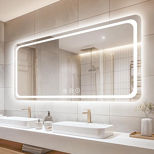 Miniatura 21 de Espejo de baño LED de 30 x 36 pulgadas con luces, antiniebla e iluminación tricolor, espejo de afeitar montado en la pared con sensor táctil, espejo