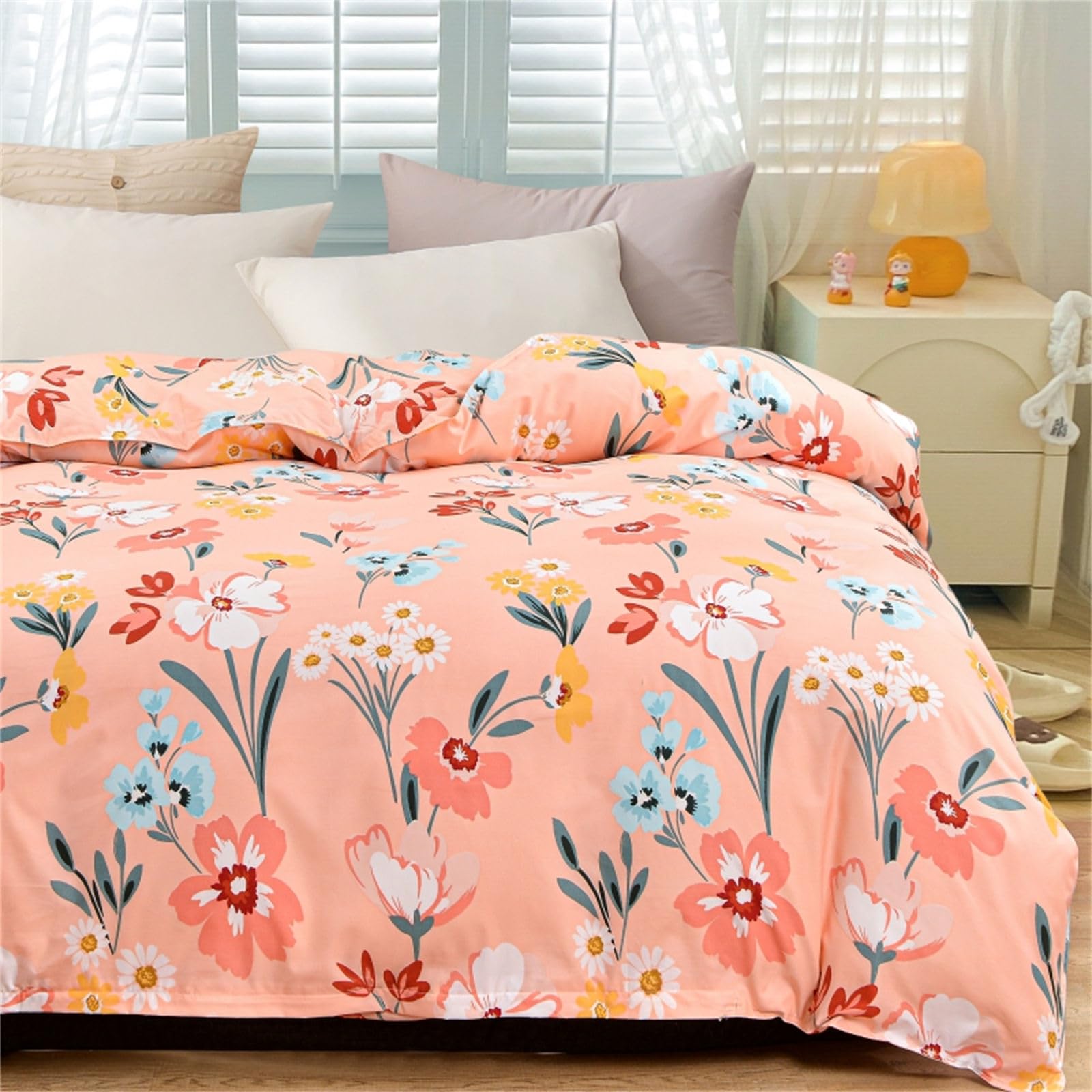 Housse De Couette Microfibre Douce 150x200cm - Motif Fleur Marguerite, Fermeture éclair Cachée - Sans Taie