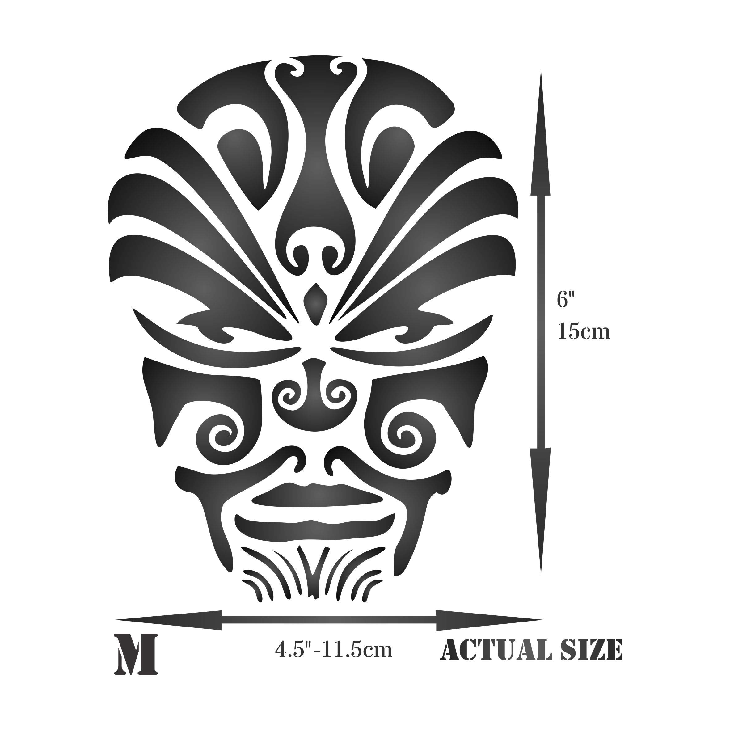 Pochoir visage de diable, 15 x 11,4 cm (M) – Pochoir de tatouage ethnique maori pour pochoir de peinture