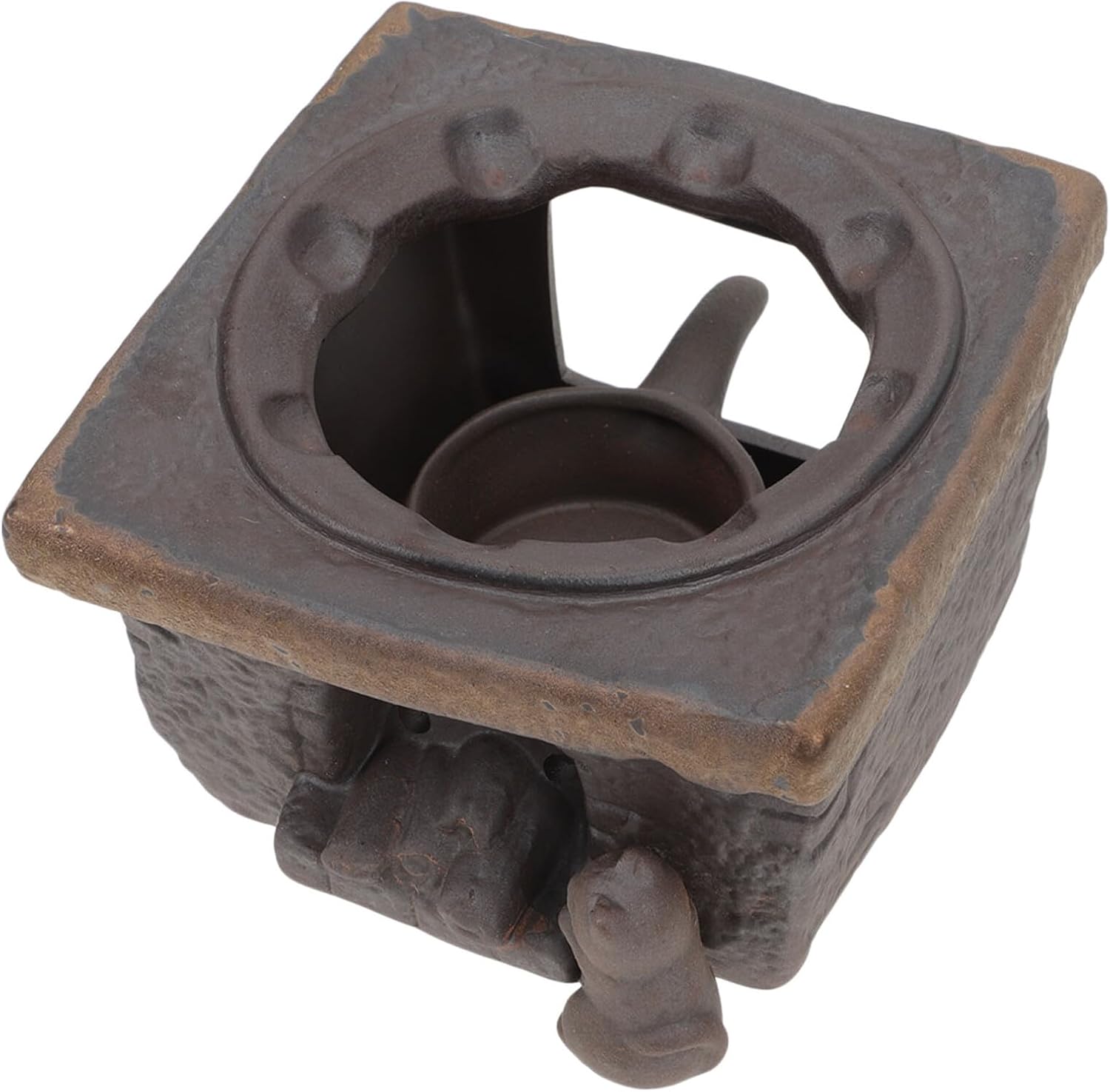 Ceramic Tea Stove Warmer Base with Candle Holder Retro Handmade Teapot Warmer for Home Use Coarse Pottery Heater Stand for Keeping Tea Warm and Housewarming