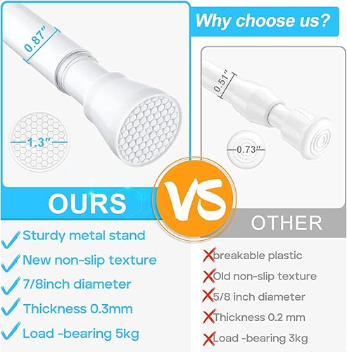 Miniatura 3 de Paquete de 2 barras de cortina de tensión blancas para ventanas de 28 a 48 pulgadas, barra de cortina ajustable expandible con resorte de presión,