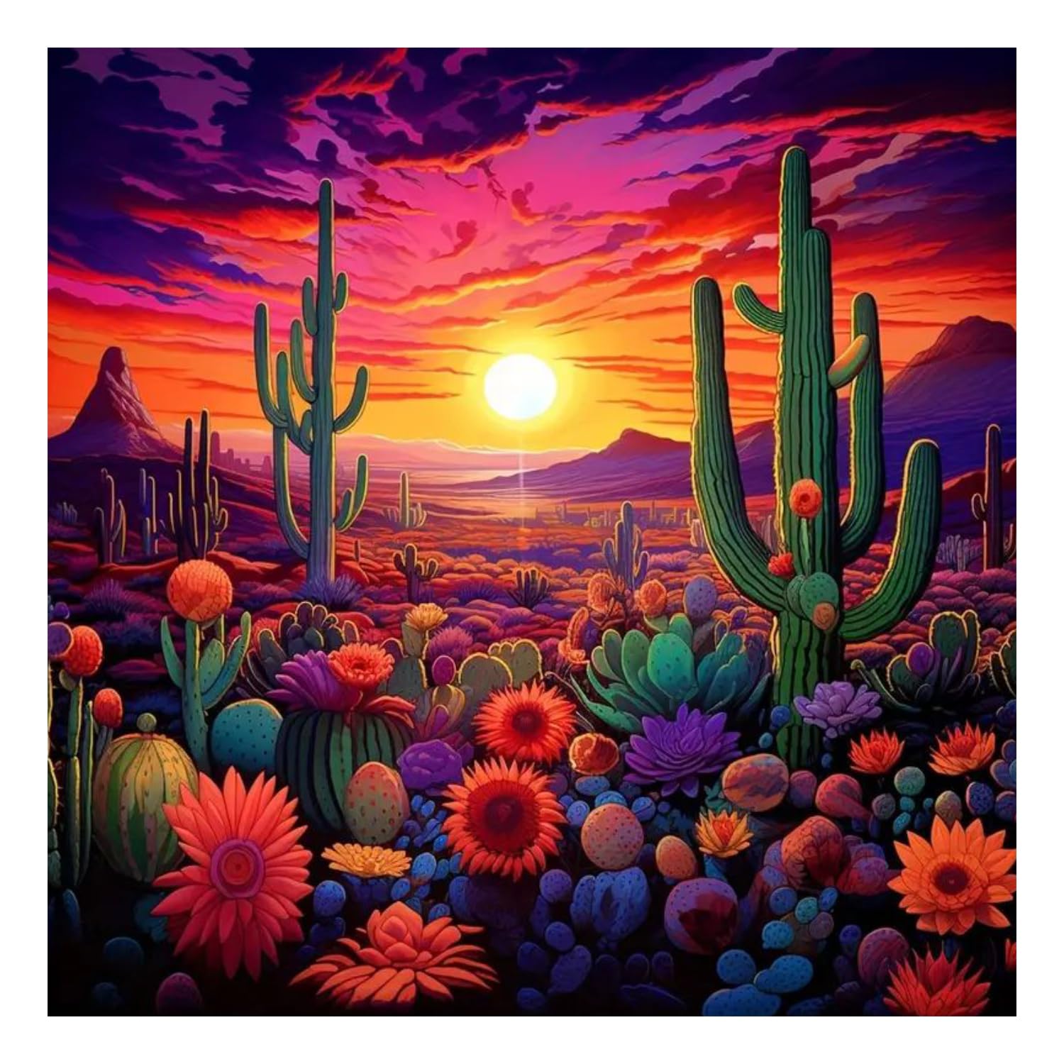 Landscape Diamond Painting Kits for Adults Cactus Diamond Art Kits for Adults Landscape DIY 5D Diamond Painting Kits for Beginners Home Wall Decor 12x16inch