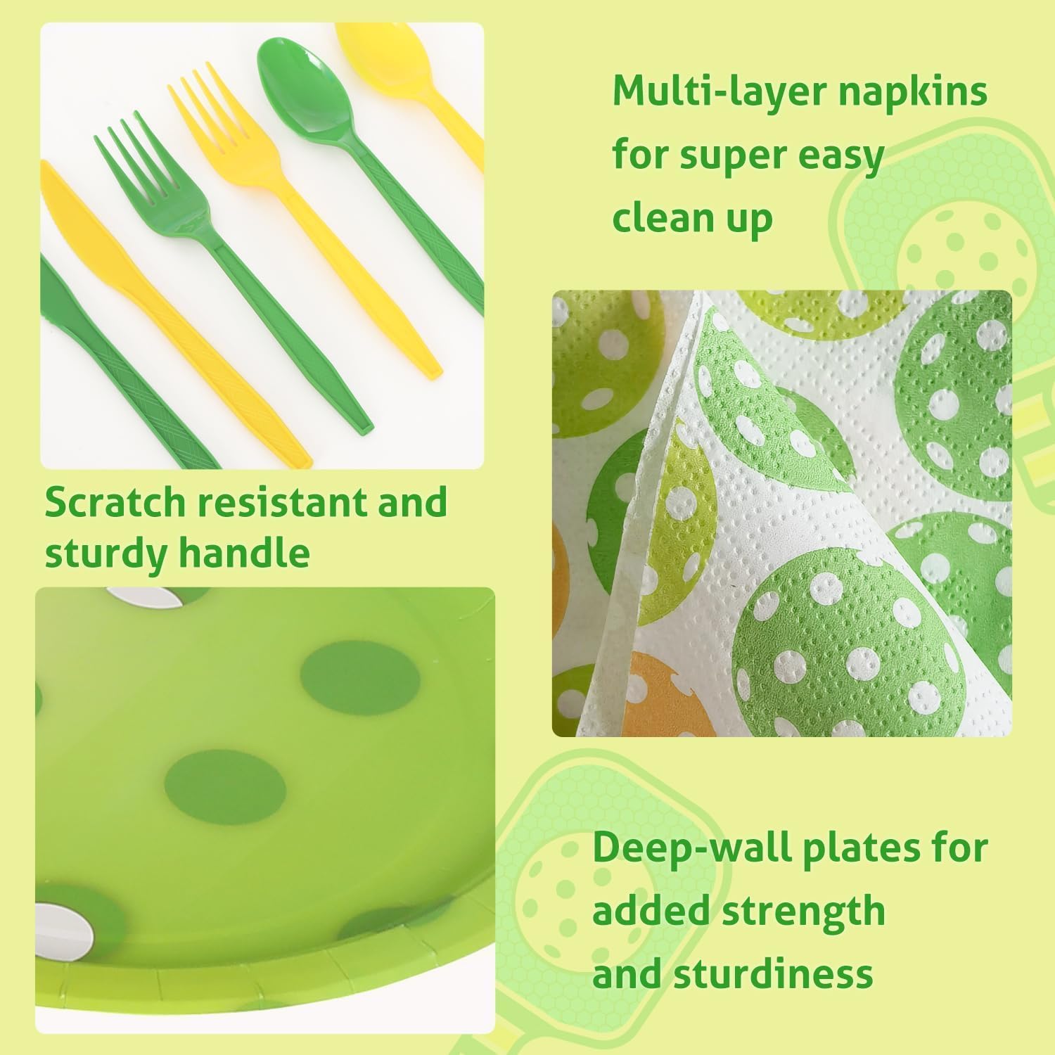 144 Pcs 3D Pickleball Party Supplies Paper Pickleball Plates and Napkins Dinnerware Set Tableware Supplies Includes Paper Plates Napkins Forks Serve 24 for Birthday Sports Party decorations