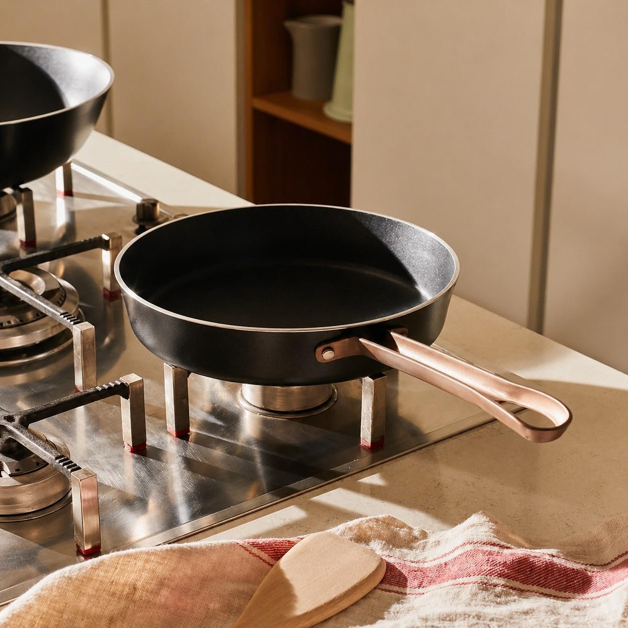 Alessi edo | PU113/20 B - Padella a Manico Lungo in Alluminio con Rivestimento Antiaderente, Manico in Acciaio Inox con Rivestimento in PVD, Marrone