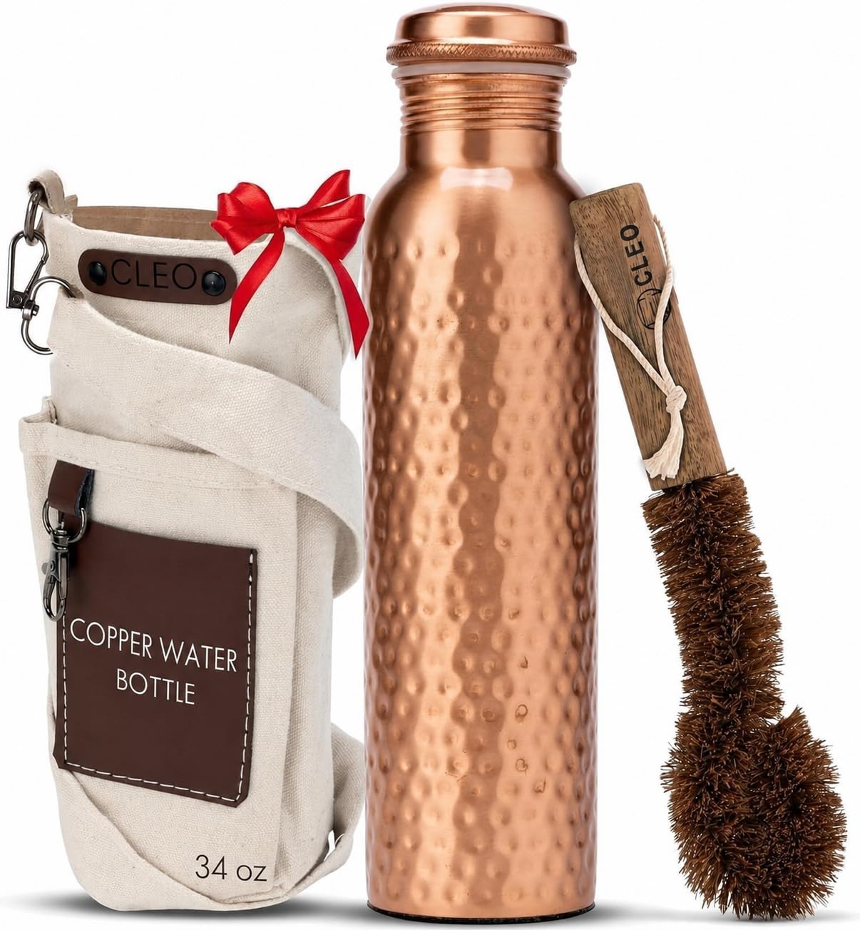 CLEO HOME 100% Pure Copper Water Bottle 34 Oz