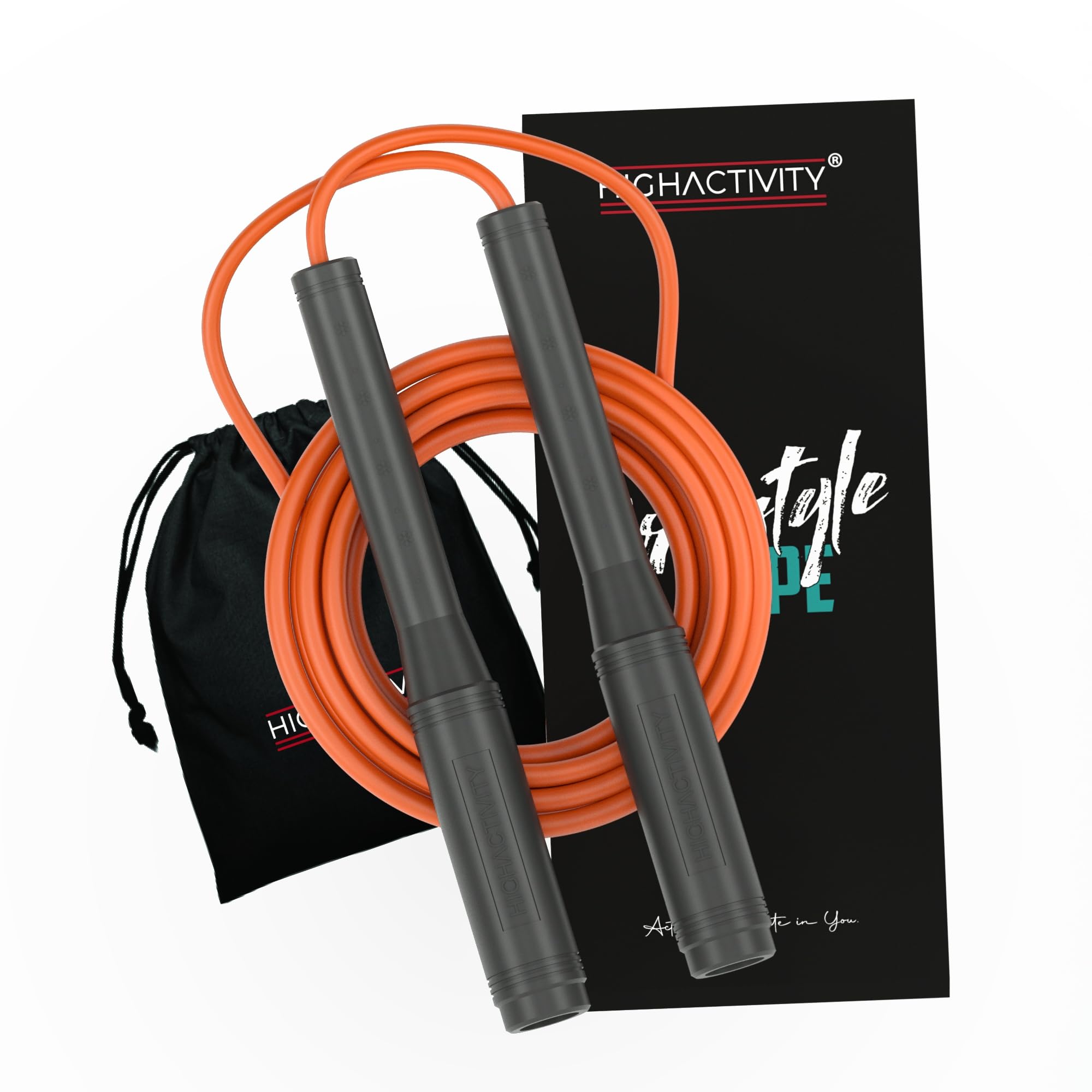 High Activity- Freestyle Long Handles Jump Rope, 4mm Skipping Rope for tricks-Man and Women- Fire Orange