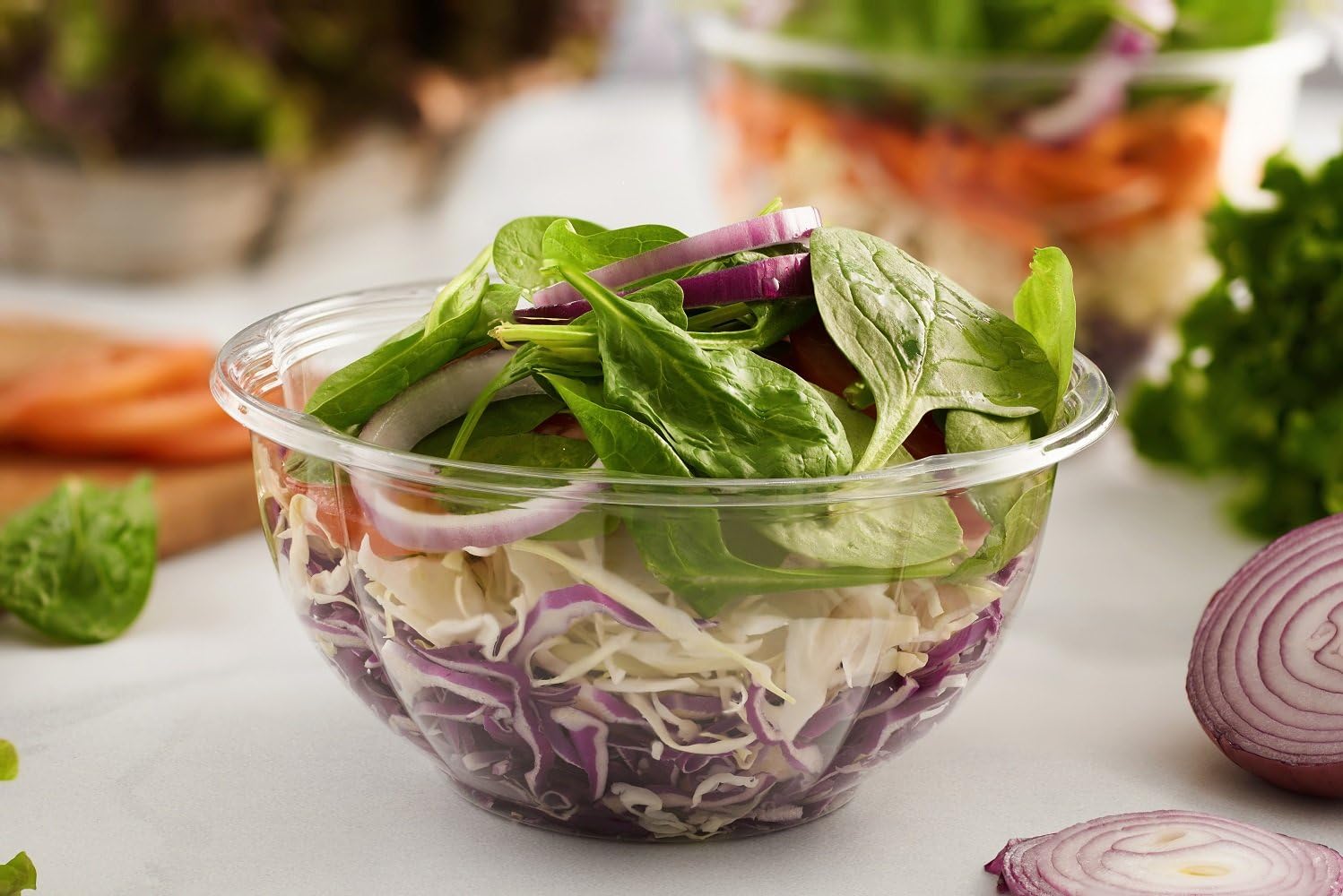48 Ounce Clear Plastic Disposable Salad Containers with Lids in Bulk for a Fresh Airtight Seal, Portable Serving Bowl Set for Meal Prep & Preserve Freshness 25 Pack by NYHI® Direct