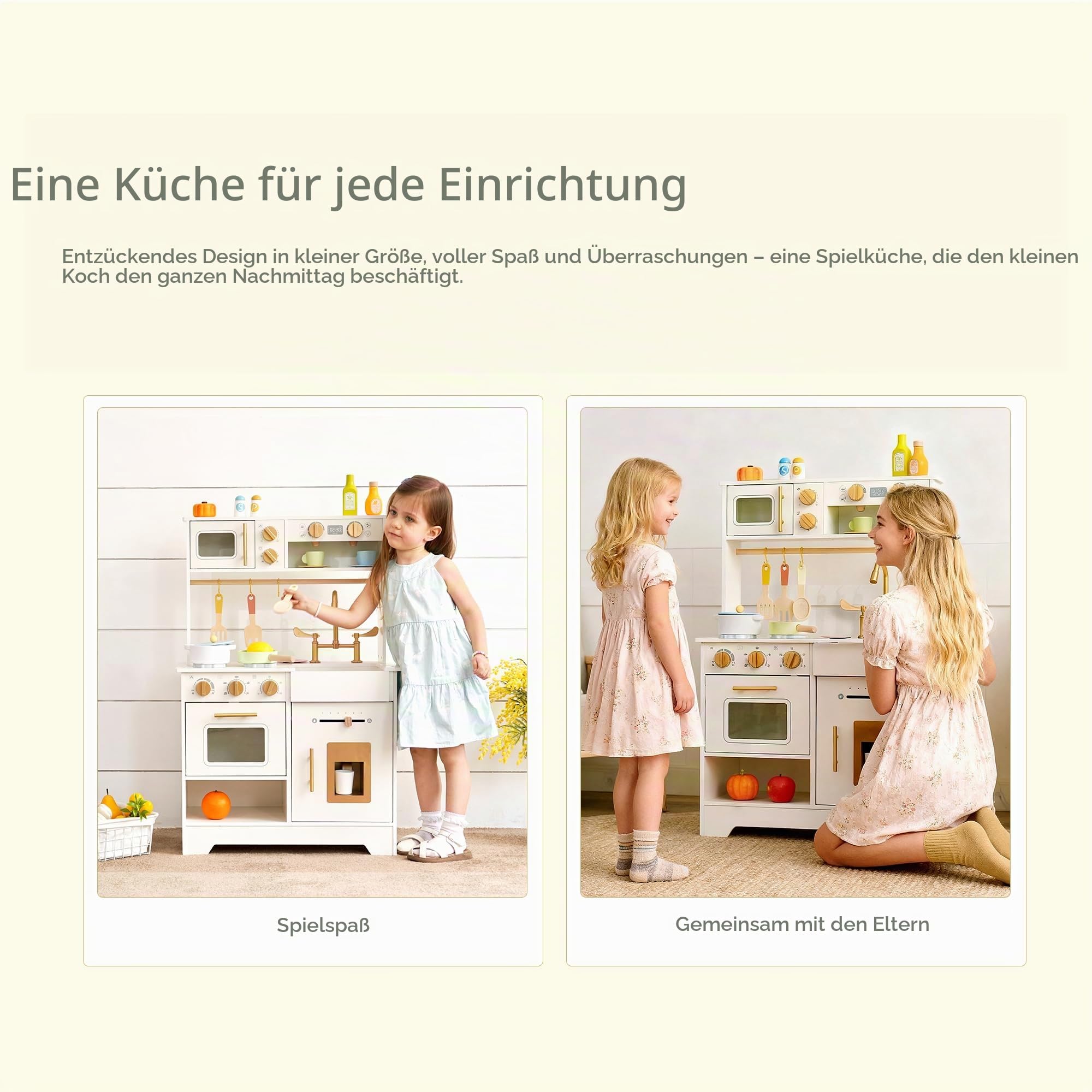 Holz Spielküche Kinder mit Eiswürfelspender,Wasserhahn Kinderküche Zubehör