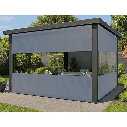 Covers & All Outdoor Clear Panel Curtain, 12 oz Vinyl Outdor Curtains for Patio, Waterproof & Weather Resistant Tarp with Brass Grommets for Pergola, Porch, Gazebos, Balcony (8' H x 8' W Feet, Gray)