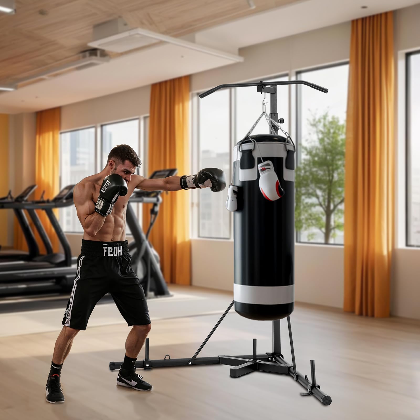 VEVOR Soporte para saco de boxeo, ajustable en altura, base pesada, soporta 140 libras, acero resistente