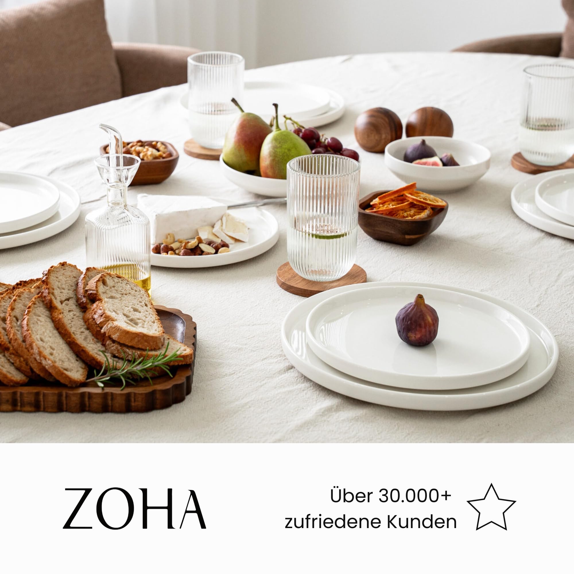 Zoha Pure Geschirrset 12 Personen – modernes Porzellan Tafelservice 48-teilig – elegantes Kombiservice im skandinavischen Stil – hochwertiges weißes Geschirr – spülmaschinengeeignet & mikrowellenfest