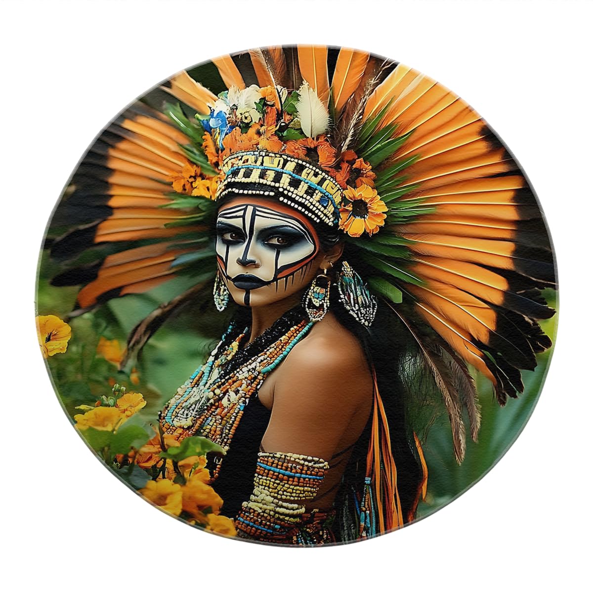 Tapis rond jungle tapis art visage exotique pour chambre et salon