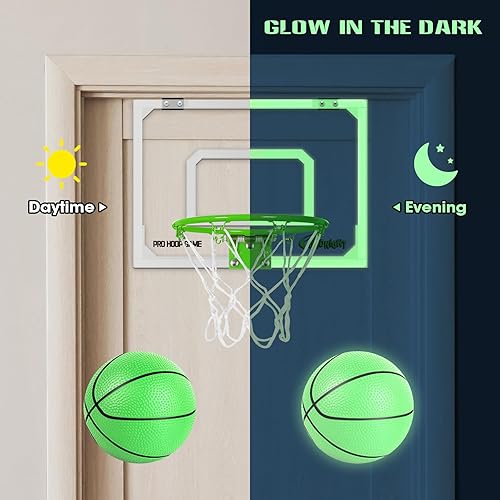 Vista 31 de Juego de mini aros de baloncesto para interiores con 4 bolas para niños y adultos para puerta y pared con accesorios completos de baloncesto, Mini