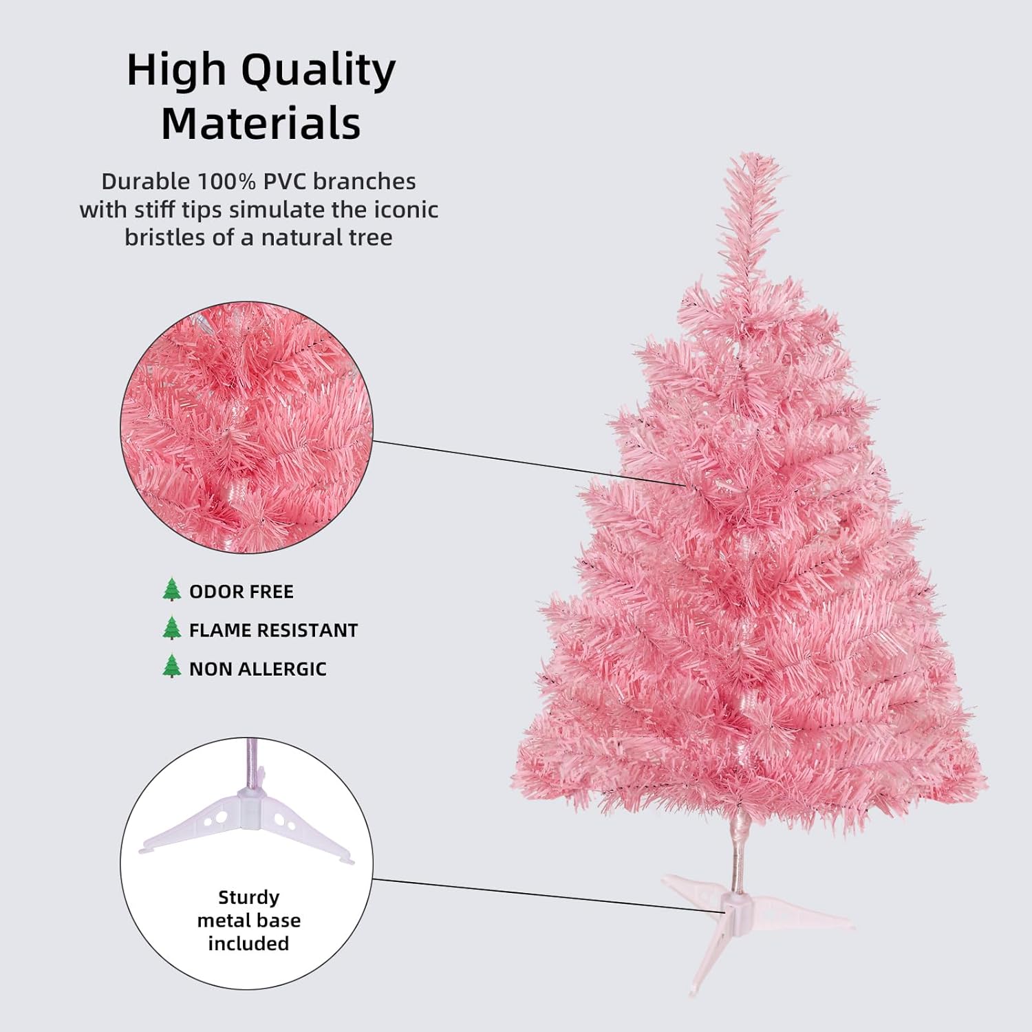 6ft Pink Artificial Christmas Tree,Mini Tabletop Xmas Pine Tree with 80 Branch Tips and Plastic Stand for Indoor and Outdoor Decoration