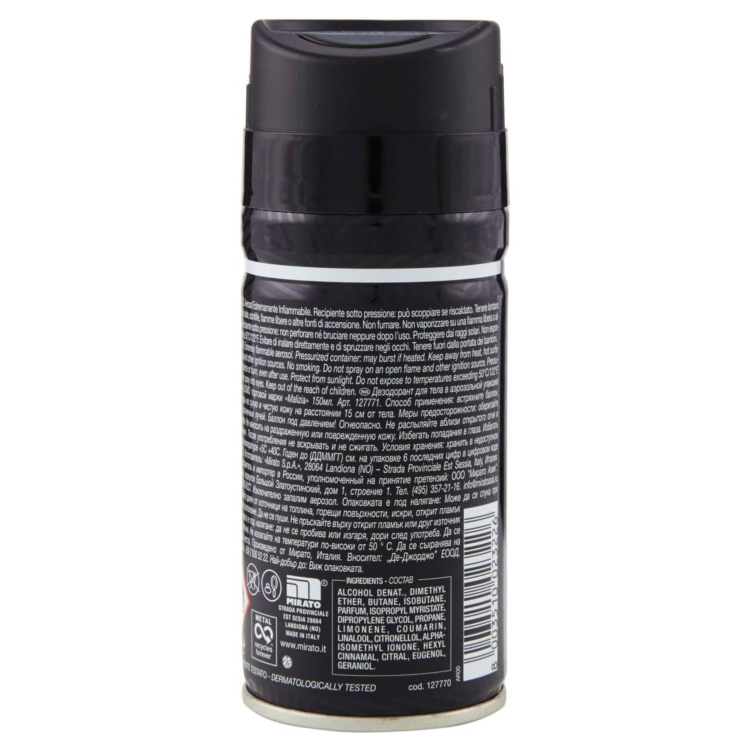 Malizia Uomo Parfum d'Intesa Deodorant Spray 150 ml – Eau de Toilette für Herren, intensiver und langanhaltender Duft, Frische für den ganzen Tag (Black&Wild 6 Einheiten)