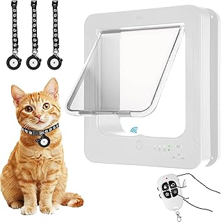 Smart Cat Door with 3 Collar Sensor, RFID Cat Door Collar Activated with Remote