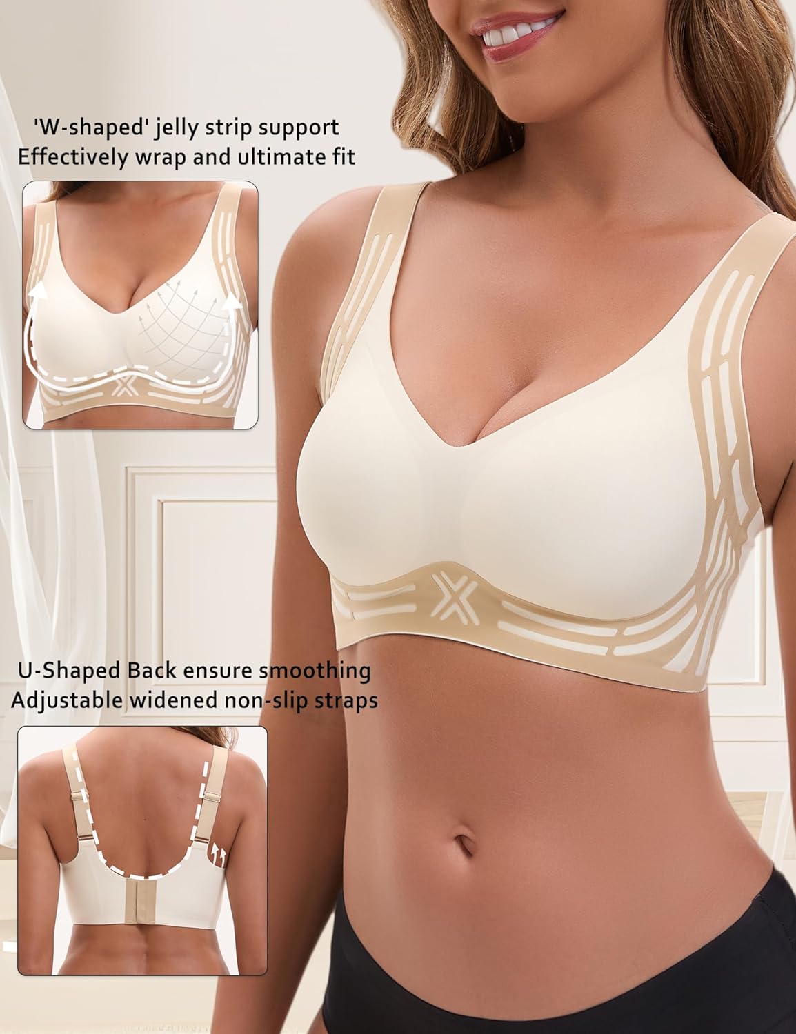 Womens Wireless Supportive Bra Push Up Seamless No Underwire Back Smoothing Full Coverage Bralette Soft Stretch Everyday Bra - Image 2