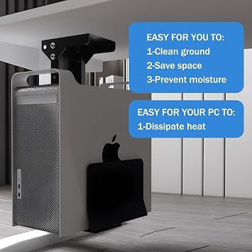 TooCust Heavy Duty Under Desk PC Mount & Full Tower PC Wall Mount - Adjustable Width 5.9 to 9.8, Height 12.5-20 - Computer Tower Stand Under Desk & Standing Desk PC Mount, Black