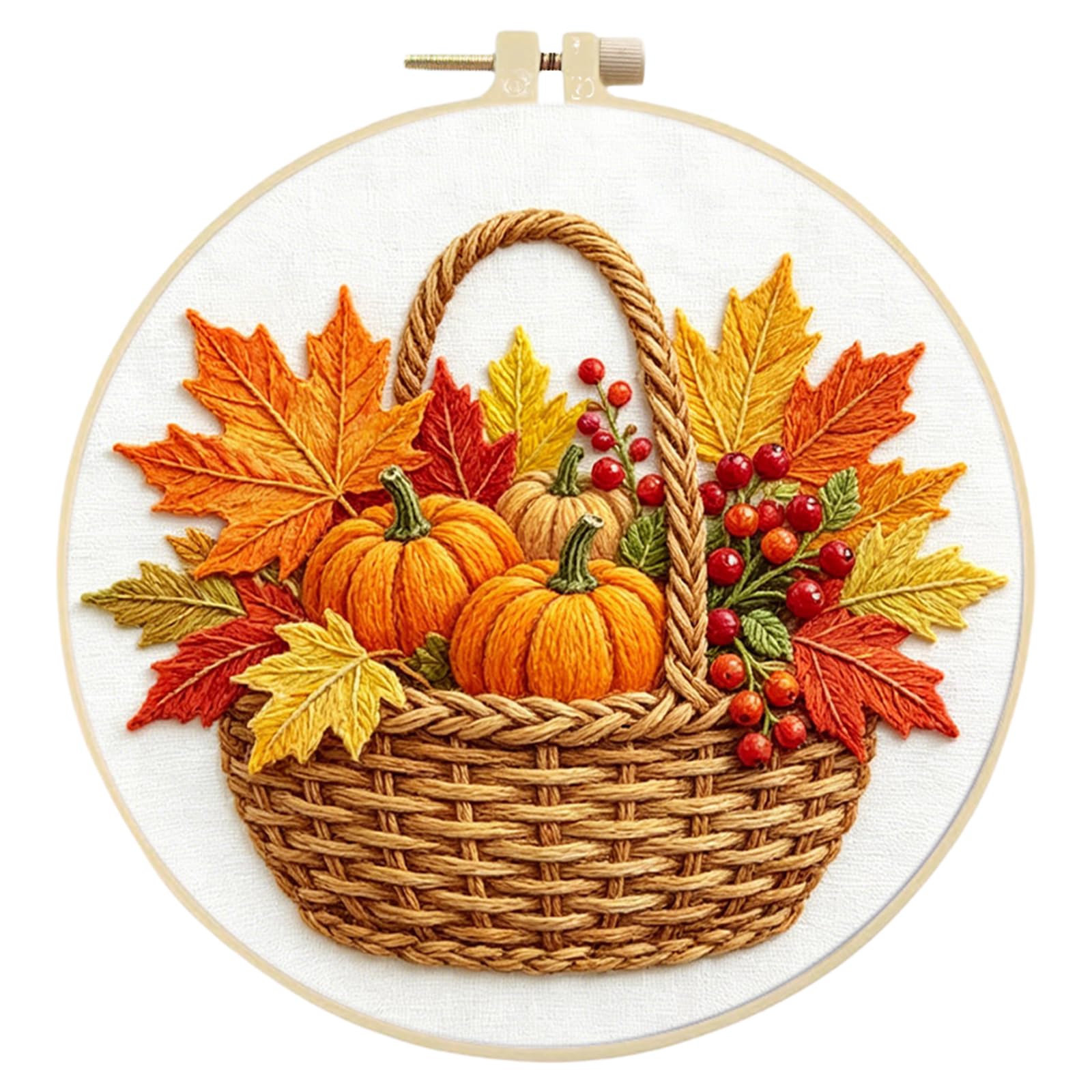 Autumn Harvest DIY Stamped Embroidery Kit for Beginners Adults Craft Lovers Gift Cross Stitch Kit with Embroidery Hoop 29x29cm