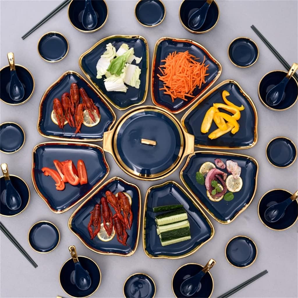 Blue Ceramic Tableware Set Platter Combination Tableware Reunion Plate Saucer Soup Pot (D As Shown)