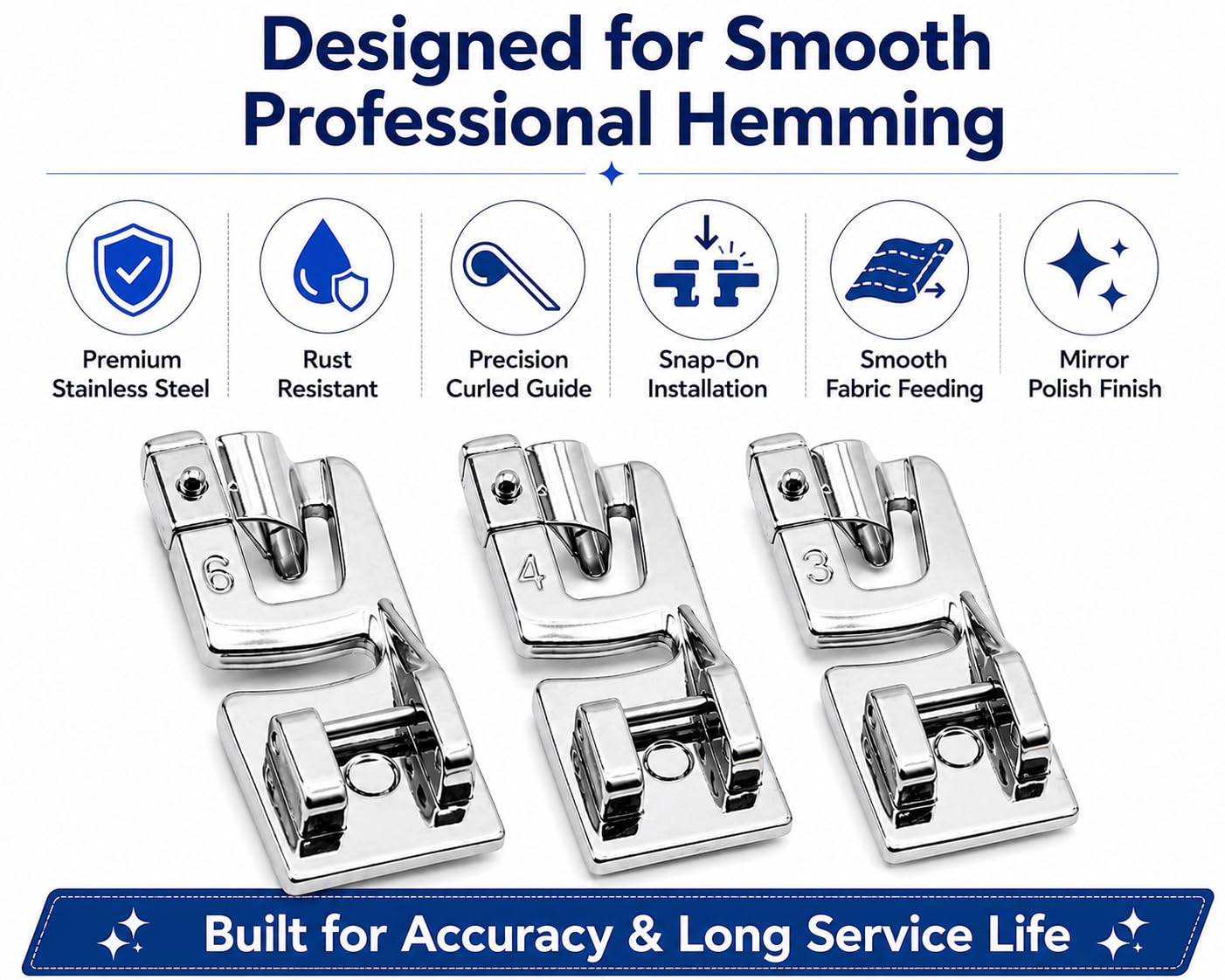 ZENITH Rolled Hem Presser Foot Set, 3 Pieces, 6mm/4mm/3mm — Amazon image 6