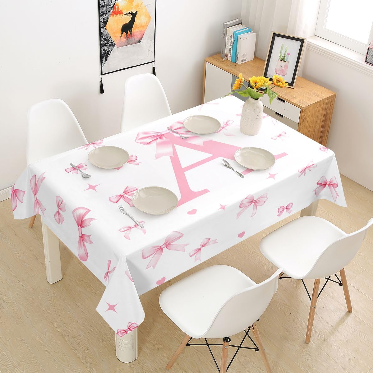 Nappe Rectangulaire 137X183Cm Anti-Tache Motif Roses Lettre A